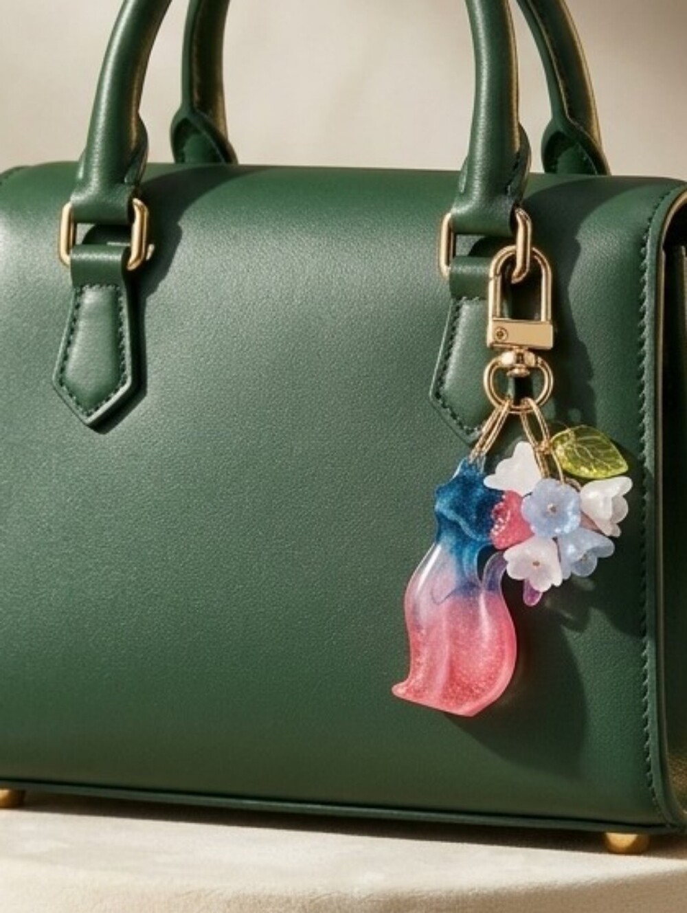 Handcrafted Ombre Resin Cat & Floral Bag Charm Keychain